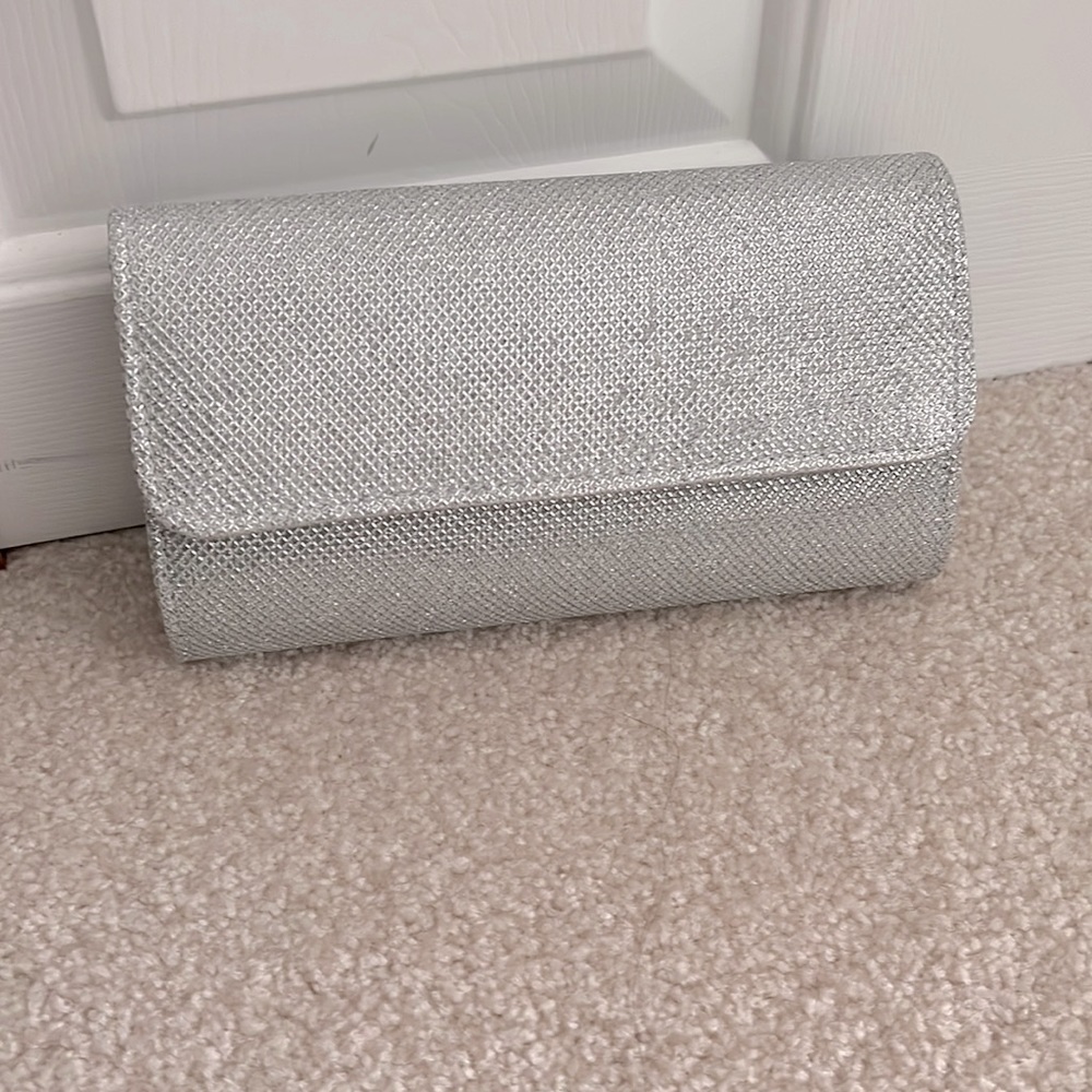 Silver fabric clutch bag